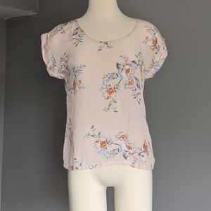 H&M Light Pink Floral Print Blouse Blue Orange